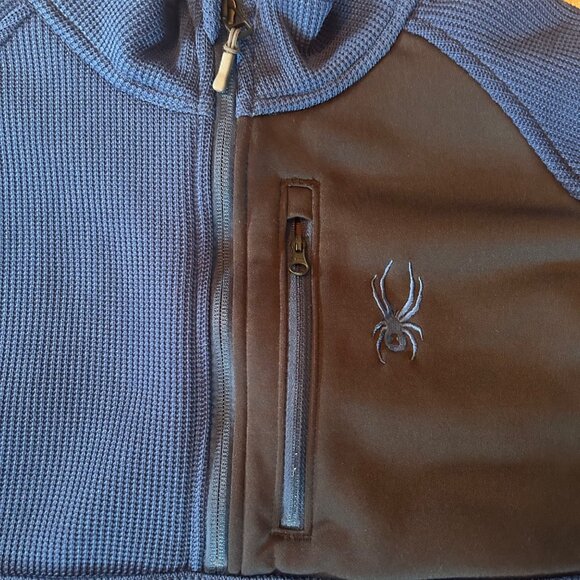 Spyder Fleece Lined Blue & Black Pullover Gait Knit Logo Sweatshirt XL - Picture 5 of 8